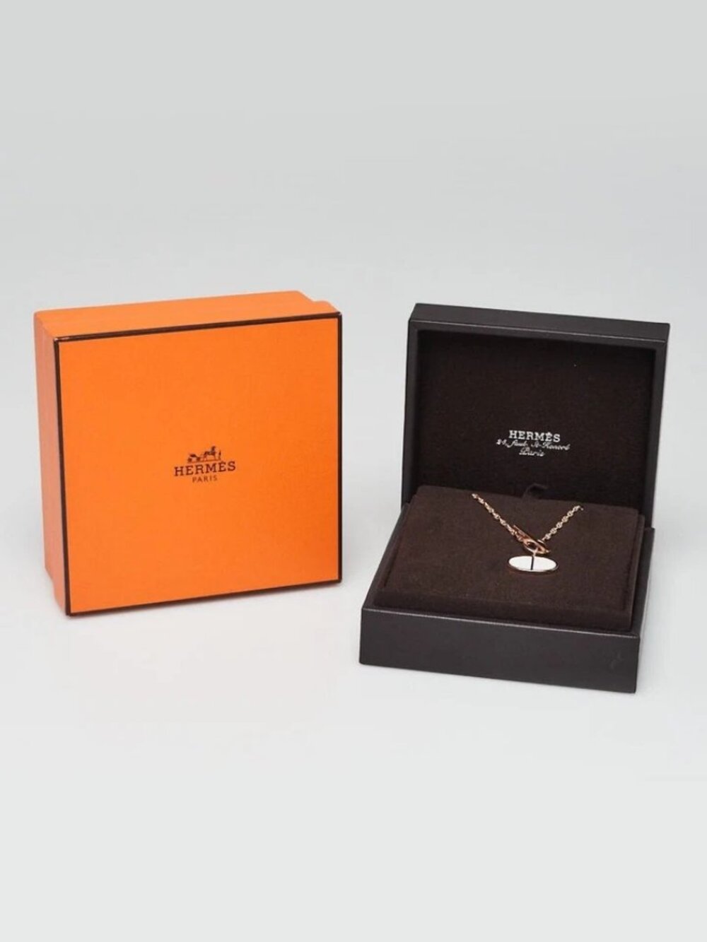 Hermes 18k Rose Gold and White Ceramic Chaine d'Ancre Verso Necklace